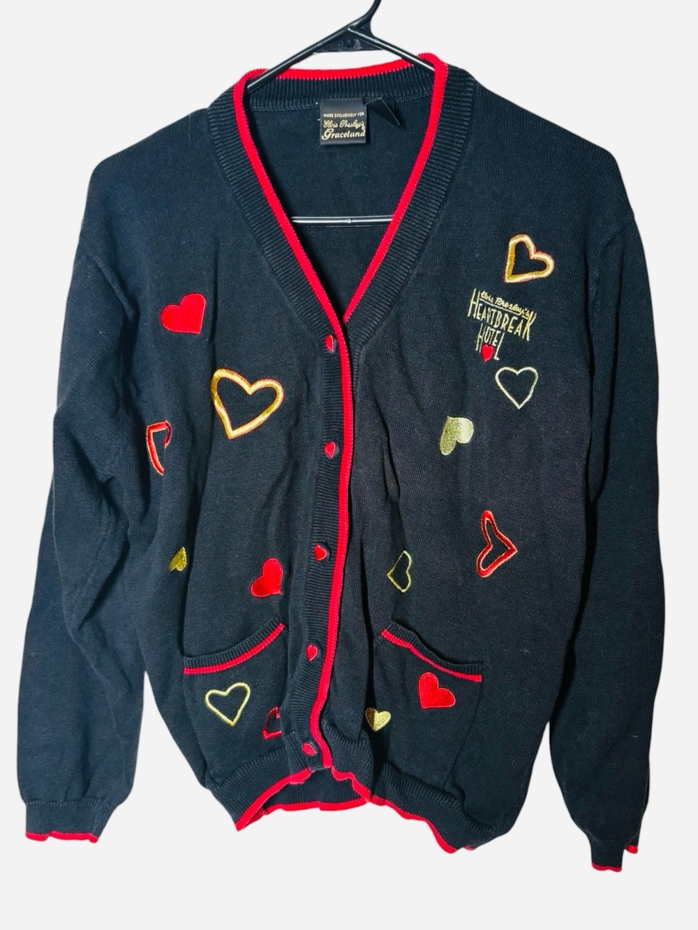 {VTG} Women's ELVIS PRESLEY Graceland Cardigan Black L/XL